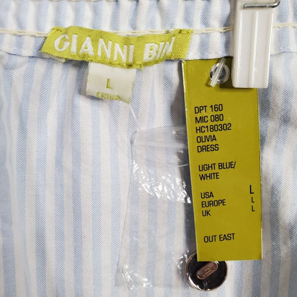 Gianni Bini Size L Dress Off Shoulder Puff Sleeve Coastal Stripe Country Cottage - Picture 4 of 12